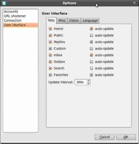 diff&eacute;rentes options de Qwit